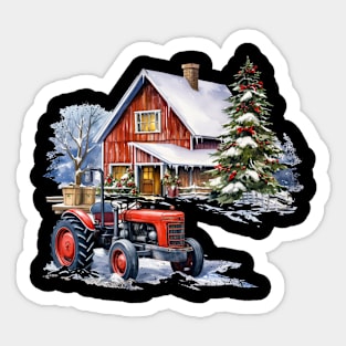 Farm House with Tractor in Christmas Sticker